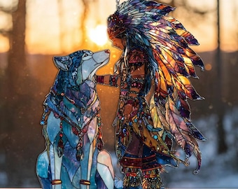 Wolf Suncatcher: Native American Faux Stained Glass Decor