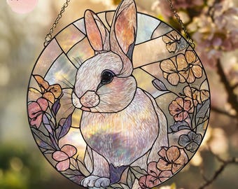 Custom Bunny Portrait Suncatcher: Glass Rabbit Memorial, Pet Loss Gift