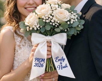 Écharpe de bouquet personnalisée pour le bal de promo 2026, noeud de bouquet brodé personnalisé, ruban monogramme personnalisé, cadeau pour couple