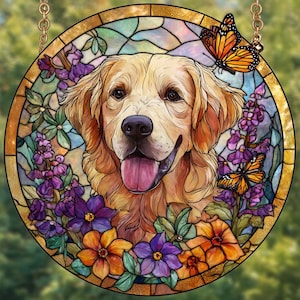 Custom Dog Portrait Suncatcher – Stained Glass Pet Memorial from Photo – Dog Loss Gift – Personalized Window Hanging for Pet Lovers