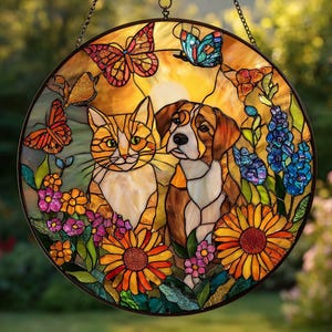 Custom Pet Photo Stained Glass Suncatcher, Dog Portrait from Photo, Stained Glass Dog Memorial, Memorial Gift for Pet Lovers