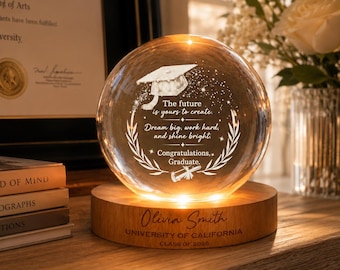 Graduation Crystal Ball Night Light, Class of 2026 Graduation Gift, Senior 2026 Gift for Her, High School College Grad Gift.