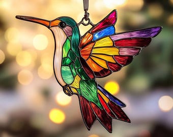 Hummingbird Acrylic Suncatcher, Stained Glass Style Window Hanging