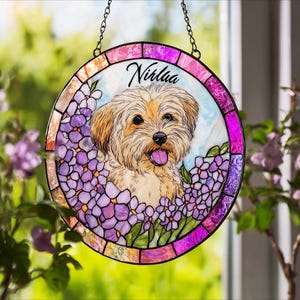 Custom Pet Portrait Suncatcher – Personalized Stained Glass Style Window Hanging – Dog or Cat Memorial Gift – Pet Loss Keepsake for Lovers