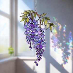 Wisteria Branch Acrylic Holographic Suncatcher, Elegant Floral Window Hanging, Spring Garden Flower Decor, Unique Gift for Mom