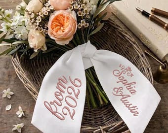 Banda para ramo de graduación personalizada 2026, lazo para ramo bordado a medida, cinta con monograma personalizado, banda para ramo de flores.