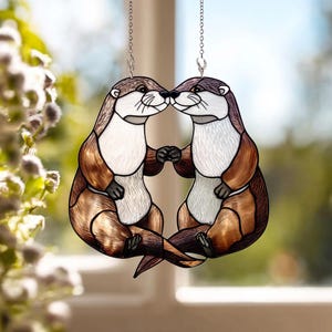 Otter Couple Acrylic Window Hanging, Otters Window Suncatcher, Anniversary Gift, Special Couple Gift, Bedroom Decor, Gift for Wife