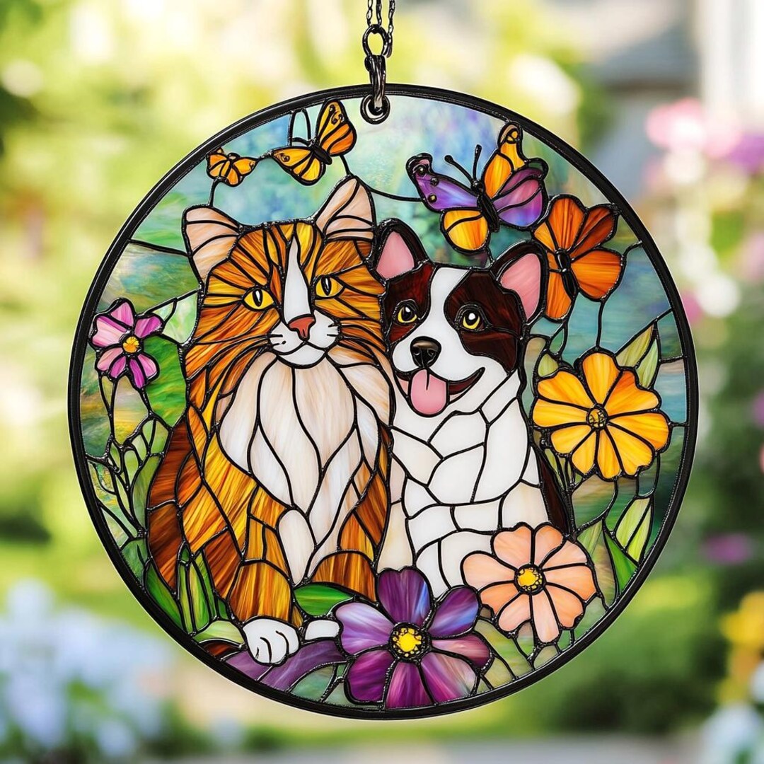 Custom Cat Portrait Suncatcher: Stained Glass Pet Memorial Keepsake - Etsy