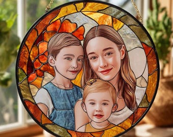 Custom Family Portrait Suncatcher: Personalized Stained Glass Window Hanging