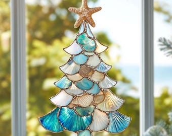 Coastal Beach Christmas Tree Suncatcher Acrylic Hanging