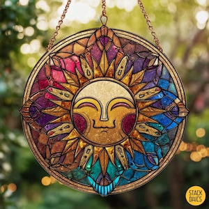 Vintage Esquie Style Stained Glass Sun Suncatcher – Clair Obscur Expedition 33 Fantasy Ornament, Gamer Window Hanging, Unique Geek Gift