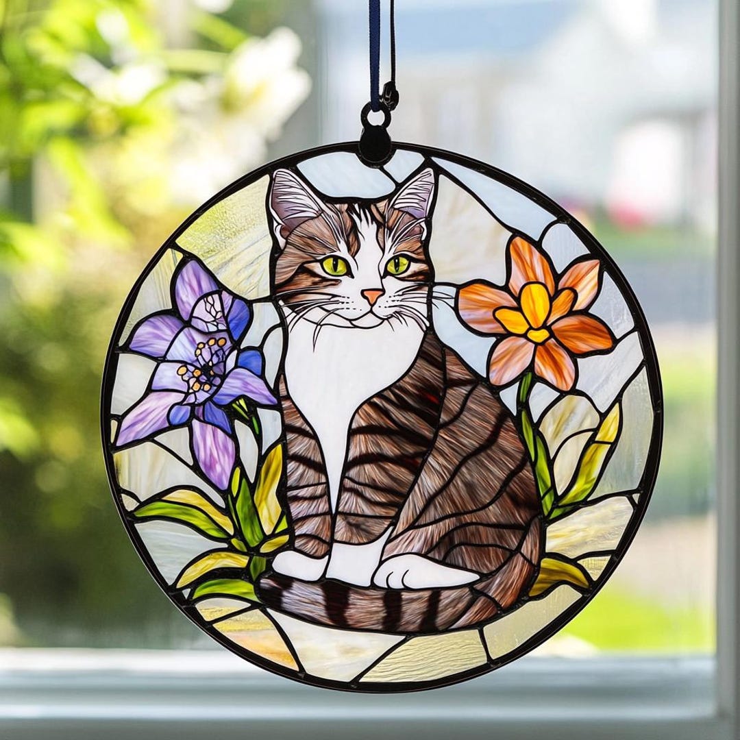 Custom Cat Portrait Suncatcher: Stained Glass Pet Memorial - Etsy