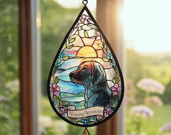 Personalized Dog Memorial Suncatcher, Teardrop Stained Glass Style