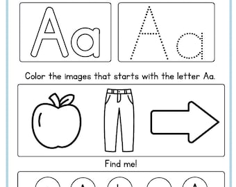 Schede didattiche sull'alfabeto per la scuola materna, tracciamento delle lettere, quaderno di lavoro stampabile ABC per la scuola materna. Tracciamento ABC maiuscolo e minuscolo e suono delle lettere iniziali.