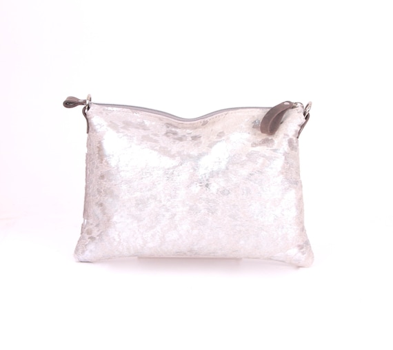 silver metallic handbag