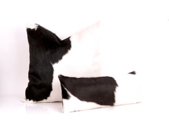 Black and White Cowhide Pillow ~ Black and White Lumbar Pillow ~ Hair on Hide Pillow ~ Black and White Hair on Hide Pillow