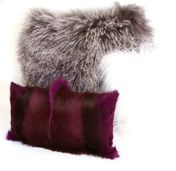 Burgundy Mongolian Fur Pillow Etsy
