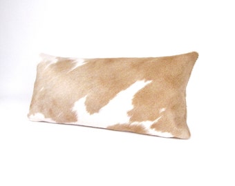 Brown and Ivory Cowhide Lumbar Pillow ~ BEST SELLER!  Palomino and ivory Cowhide Pillow