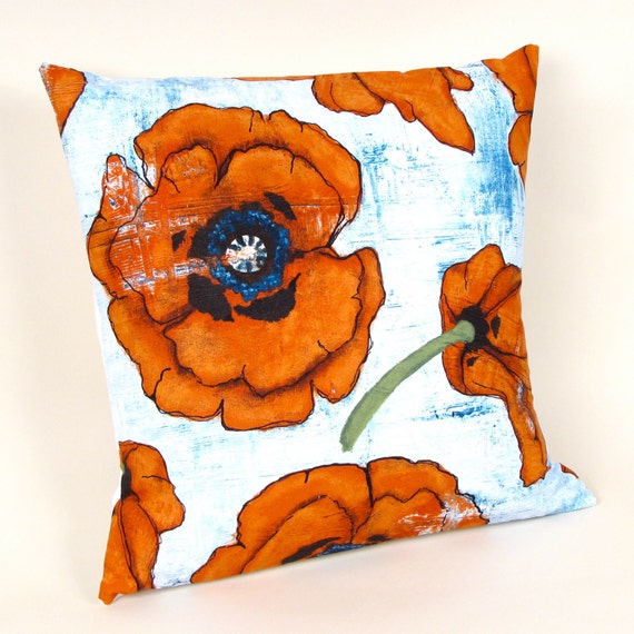 Items similar to Persimmon Poppy 18 inch Pillow Cover on Etsy