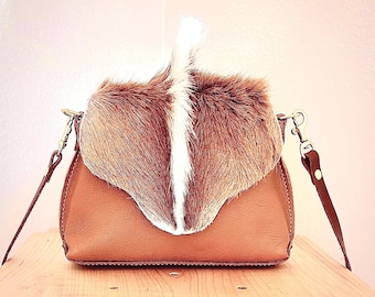Springbock Fell Klappe Handtasche: Handgefertigte Leder Crossbody Clutch