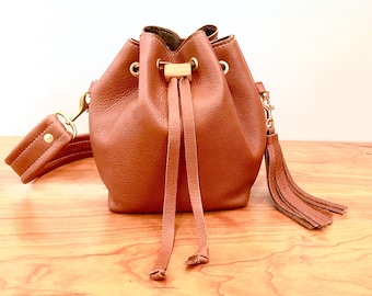 BROWN Leather Bucket Bag ~ Mini Bucket Bag ~ Brown Leather Shoulder Bag ~ Brown Leather Top Handle Bag ~ Brown Leather Bag