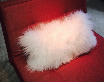 White Mongolian Fur Pillow ~ BEST SELLER!