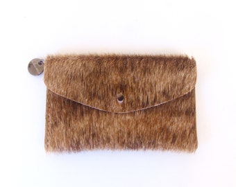 Brown and Black Leather Wallet - Brown Hair on Hide Wallet - Brown Pony Hair Travel Wallet - Brown Brindle Clutch