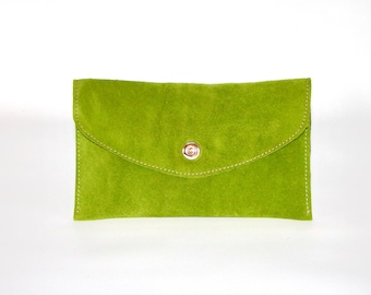 Olive Green Suede Clutch Wallet
