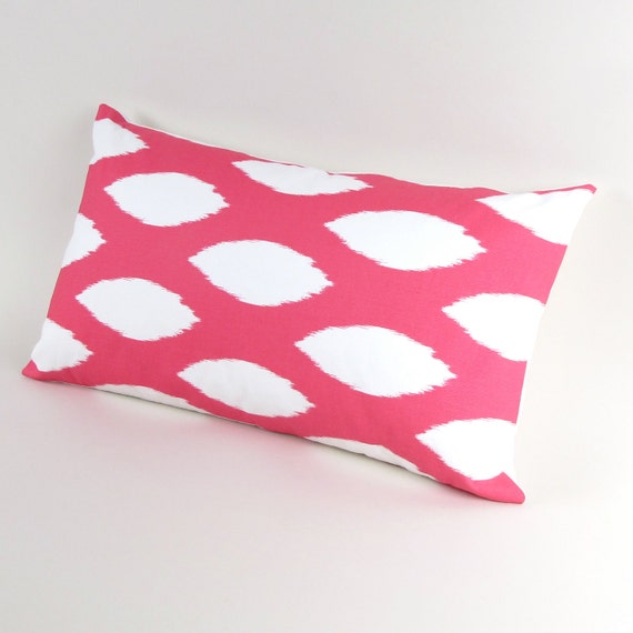 Items similar to White on Pink IKAT Pillow 12 by 20 inch on Etsy