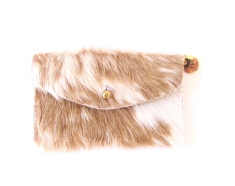 Palomino Leather Wallet - Beige and Ivory Hair on Hide Wallet - Light Brown Pony Hair Wallet - Palomino Fur Clutch