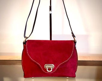 Merlot Red Suede Flap Cross Body Bag
