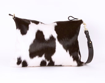 Black and White Cowhide Hobo ~ BEST SELLER - Hair on Hide Shoulder Bag ~ Black and White Cowhide Handbag ~ Cowhide Lap Top Bag