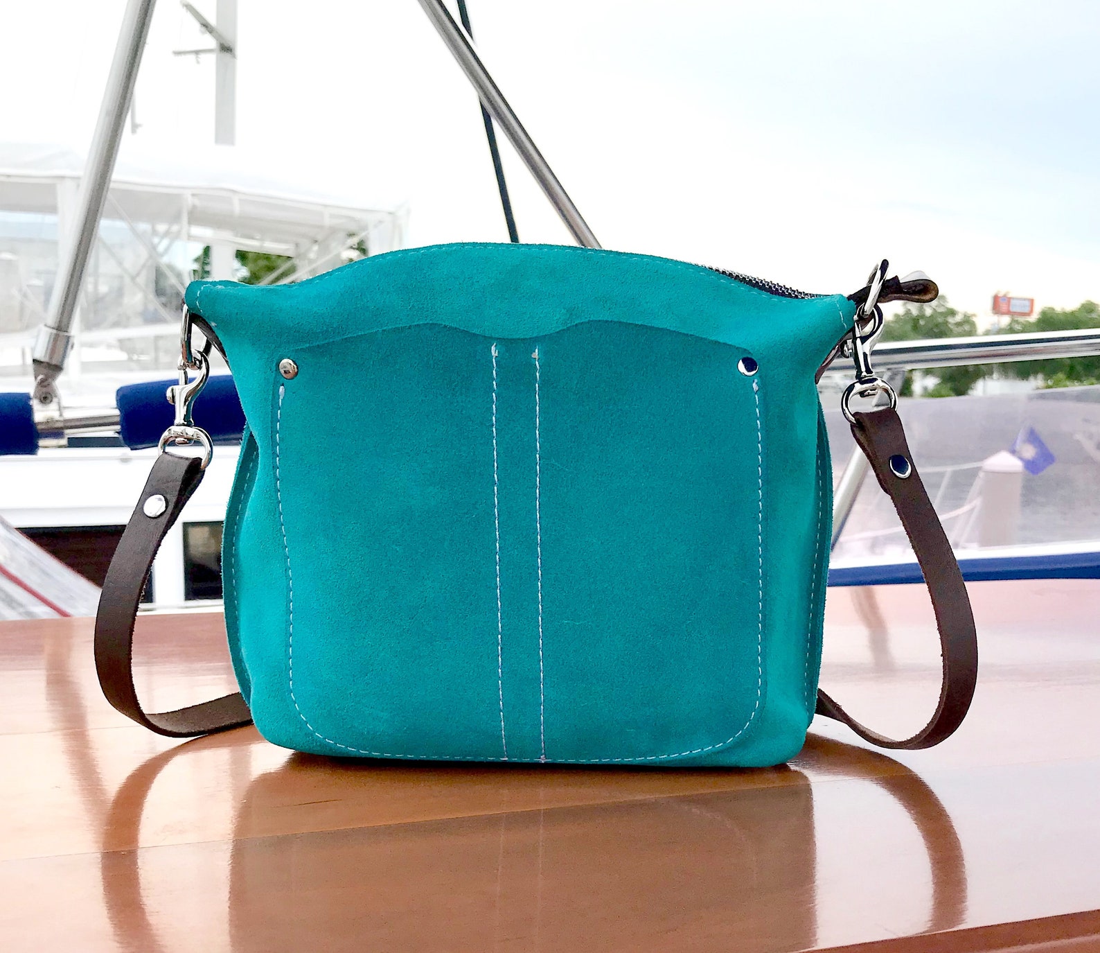 Blue Suede Shoulder Bag Blue Green Suede Bag Blue Suede Etsy