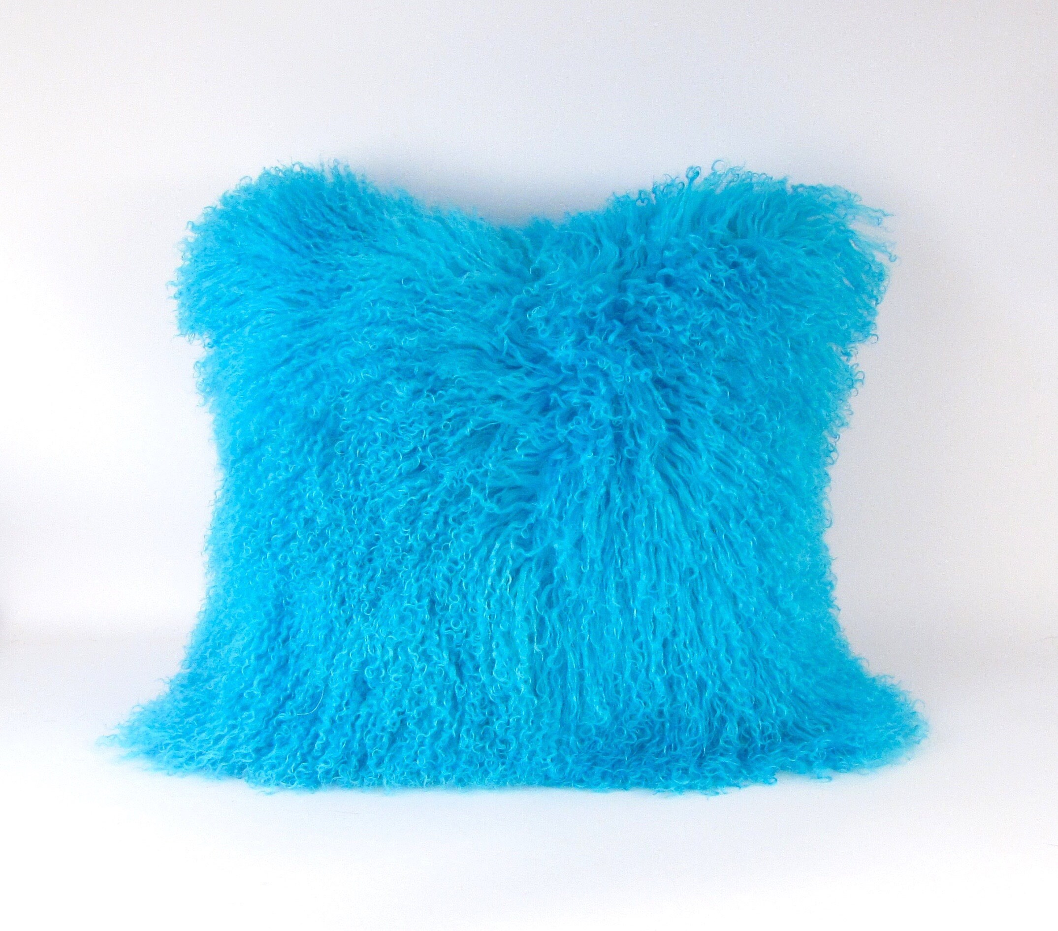 Turquoise Mongolian Fur Pillow Etsy
