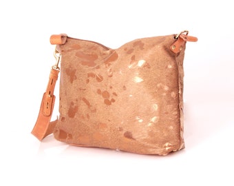 Copper Metallic HOBO ~ Bronze Acid Washed Leather Bag ~ Copper Leather Bag ~ Metallic Copper Shoulder Bag