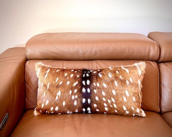 Axis Deer Hide Lumbar Pillow: Brown Cowhide Leather, Man Cave Decor