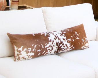 Brown and White Cowhide Lumbar Pillow ~ Long Cowhide Pillow