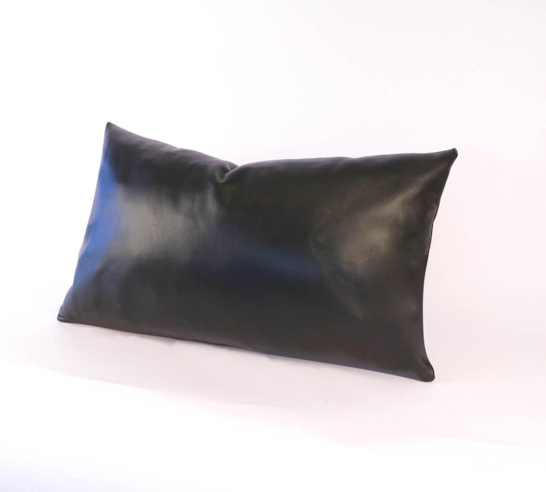 Black Leather Lumbar Pillow BEST SELLER Pebbled Cowhide Leather Pillow