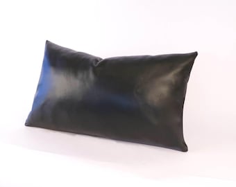 Black Leather Lumbar Pillow - BEST SELLER -  Pebbled cowhide leather pillow