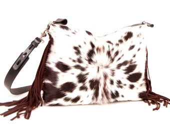 Cowhide Fringe Hobo Bag: Handmade Brazilian Hair-on Hide