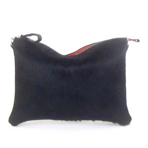 Black Hair on Hide Clutch ~ Black and Red Pony Hair Bag