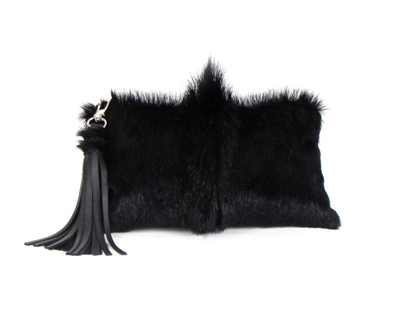 black fur clutch bag