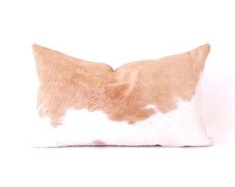 Brown and Ivory Cowhide Lumbar Pillow ~ BEST SELLER!  Palomino Hair on Hide Pillow