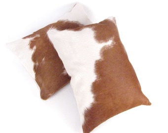 Brown and White Cowhide Pillow ~ Cowhide Lumbar Pillow ~ Hair on Hide Pillow ~ Ivory and Brown Spotted Pillow