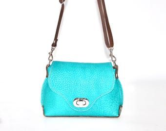 Turquoise Blue Leather FLAP Cross Body Bag