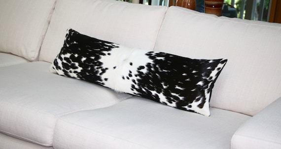 Black And White Cowhide Lumbar Pillow Long Cowhide Pillow Etsy