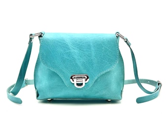 Light Blue Leather FLAP Cross Body Bag