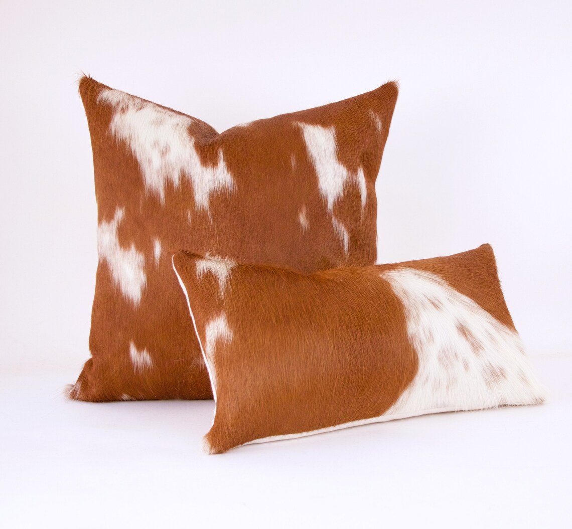 Brown and White Cowhide Pillow Cowhide Lumbar Pillow Hair Etsy