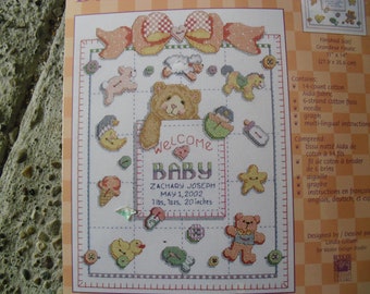 Janlynn's knopen en bogen geteld Cross Stitch baby aankondiging