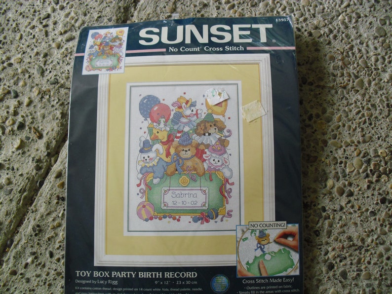 Sunset No Count Cross Stitch Kit Toy Box Party Birth Record Embroidery Kit Designed by Lucy Rigg image 2